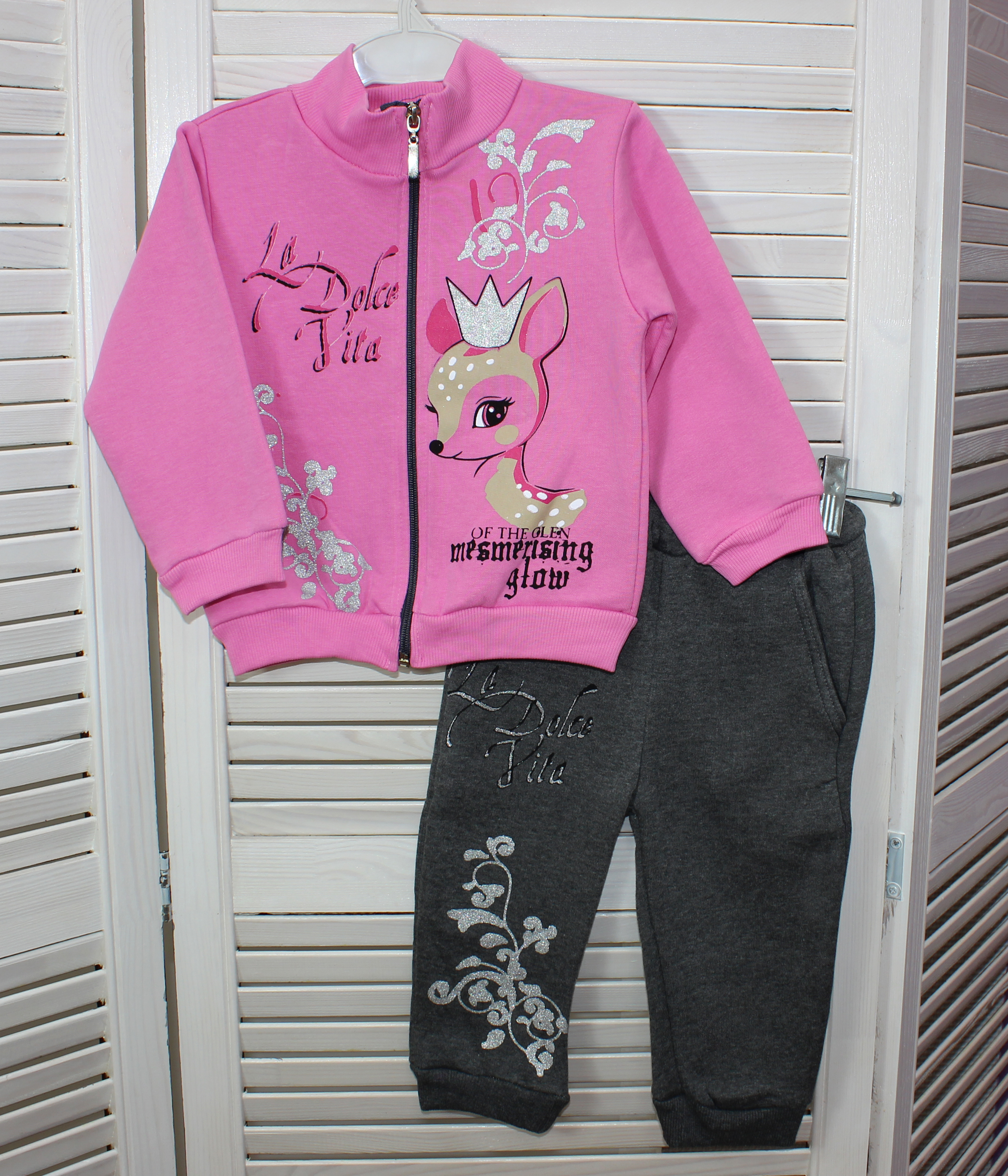 модная детская одежда 7128 костюм для девочки(начес)