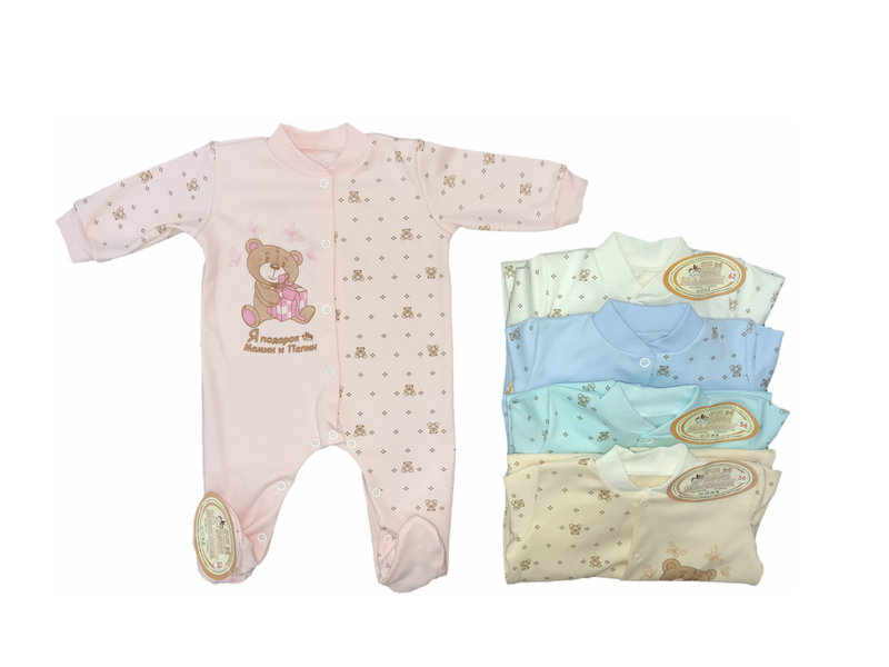 8837 Комбинезон длинный рукав Маленькие мишки кулирка